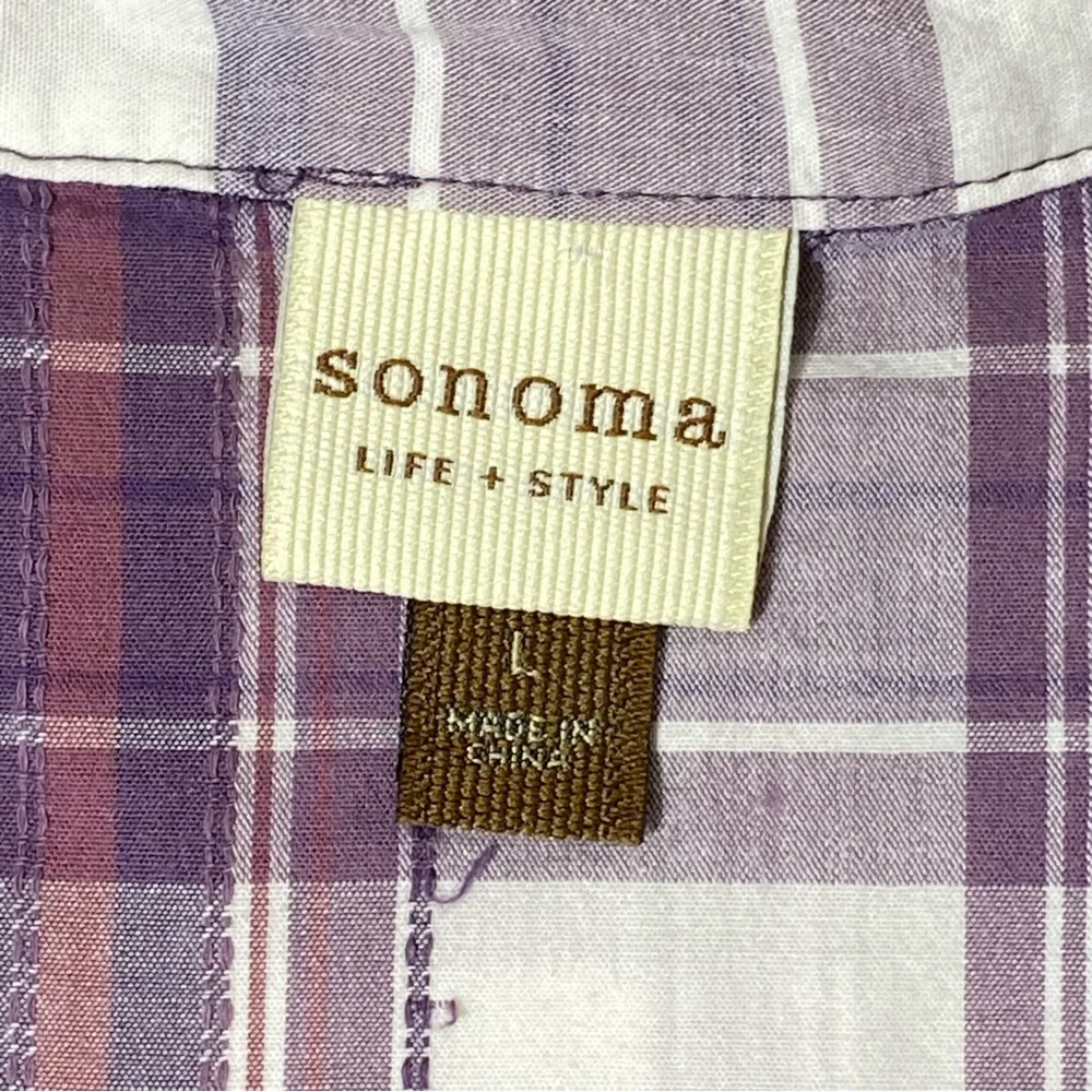 Sonoma Life Style Women's L Purple Plaid Flannel Button Up Collared Long Sleeve - Picture 10 of 15